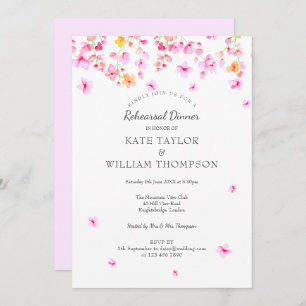 Modern Watercolour Blossom Floral Rehearsal Dinner Invitation