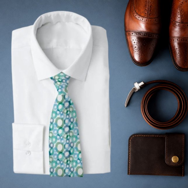Modern Watercolour Circle Pattern Blue & Teal Tie (Creator Uploaded)