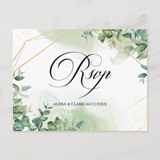 Modern Watercolour Greenery RSVP Postcard (Front)