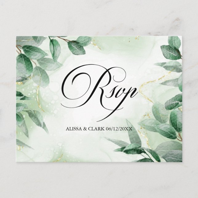 Modern Watercolour Greenery RSVP Postcard (Front)