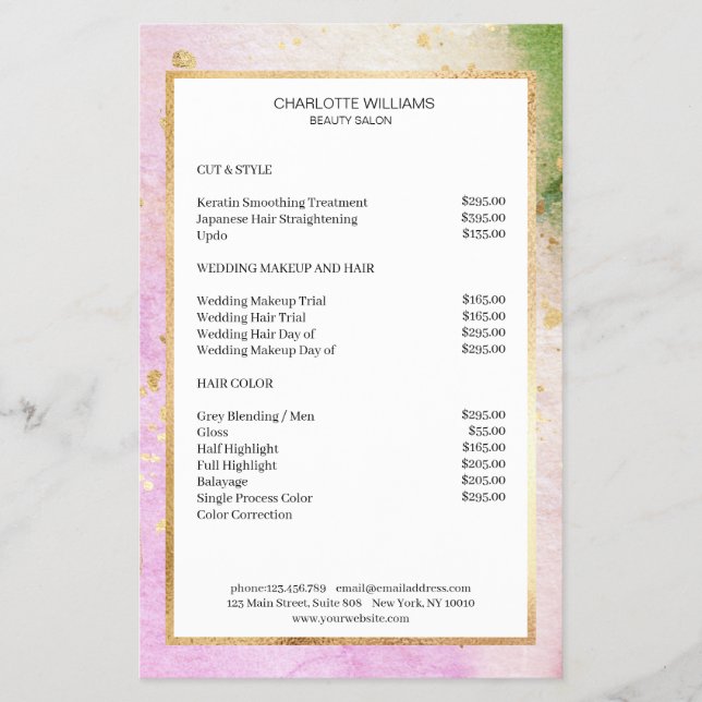 Modern Watercolour Grün Pink Gold Flyer (Front)