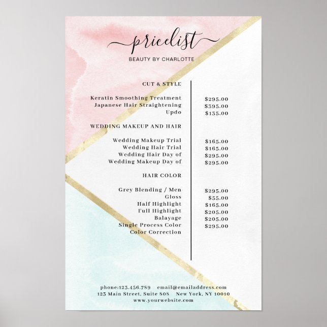 Modern Watercolour Price List Poster (Front)