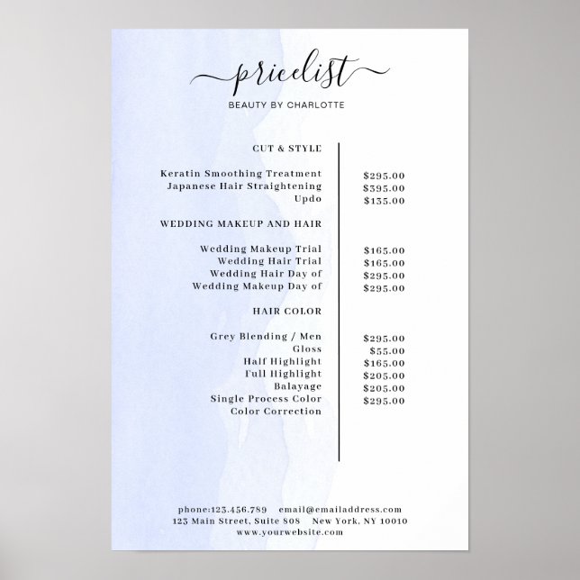 Modern Watercolour Price List Poster (Front)