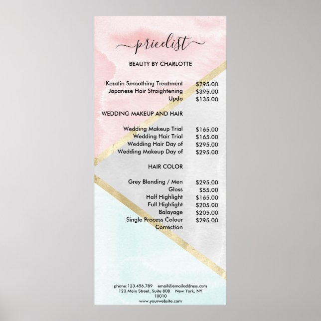 Modern Watercolour Style Pricelist Poster (Front)