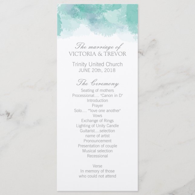 Modern Watercolour Wedding Program Programme (Front)