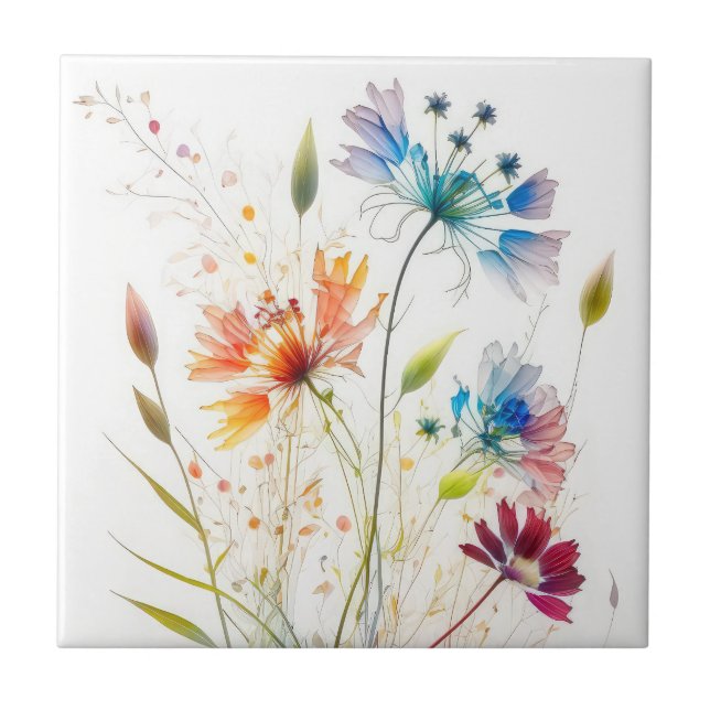 Modern Watercolour Wildflowers Tile (Front)