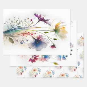 Modern Watercolour Wildflowers Wrapping Paper Sheet