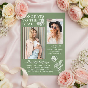 Modern Watercress Butterfly Photo Graduation Party Acrylic Invitations