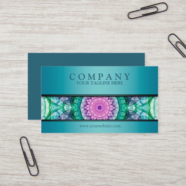 modern WaterLily mandala teal Business Card (Front/Back In Situ)