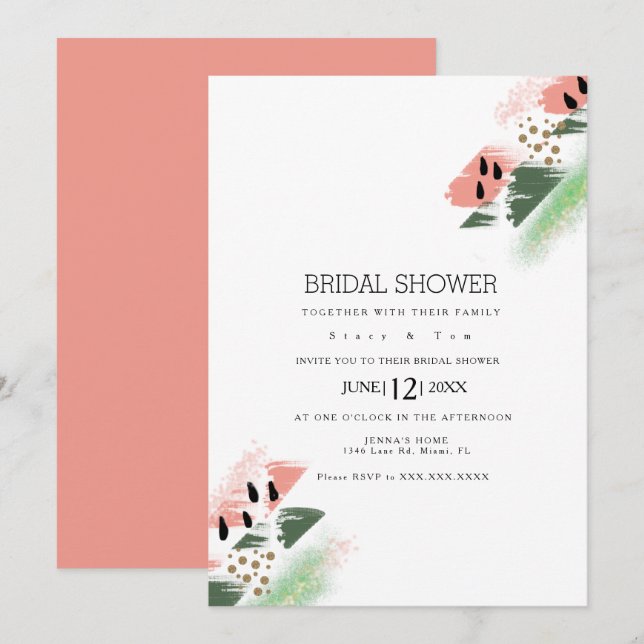 Modern Watermelon Abstract Artsy Bridal Shower Invitation (Front/Back)