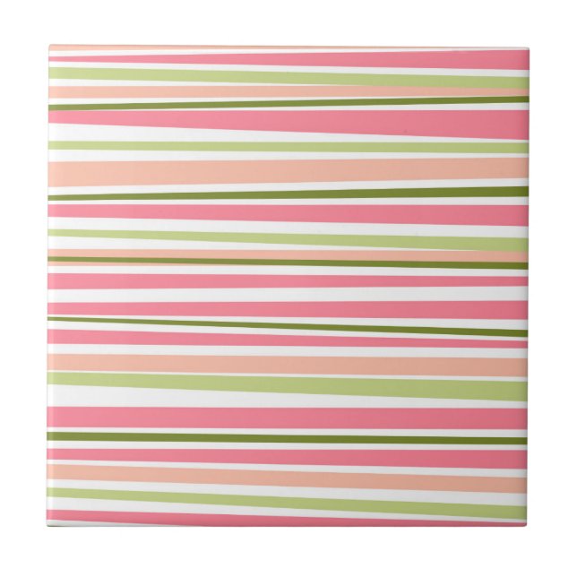 Modern watermelon colours stripes pattern tile (Front)