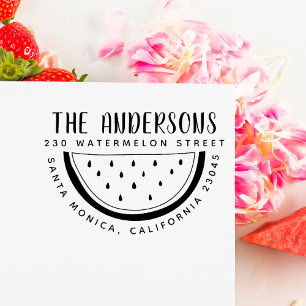 Modern Watermelon Family Name Round Return Address Rubber Stamp