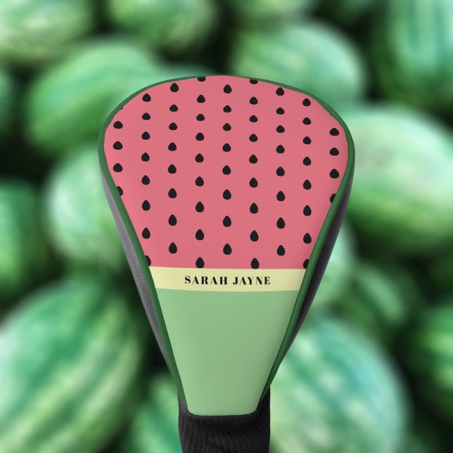 Modern Watermelon Seeds Pink and Green Driver Golf Head Cover (🍉⛳ Two loves in one. Watermelon and Golf! Just add your name)