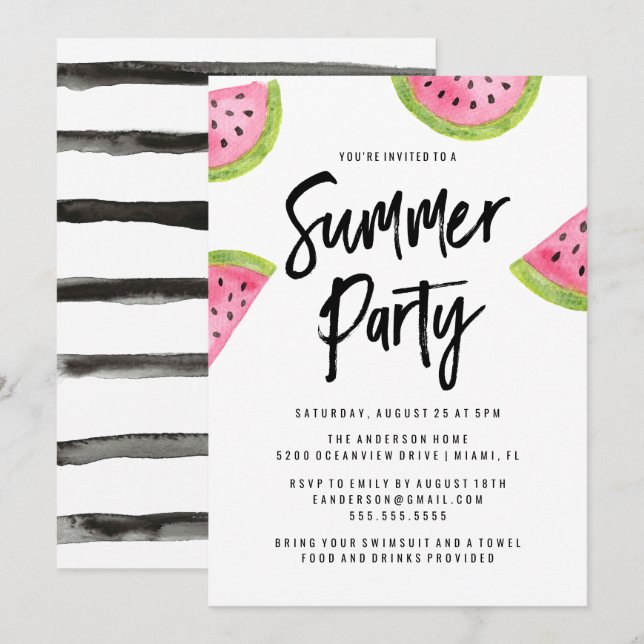 Modern Watermelon Summer Party Invitation (Front/Back)