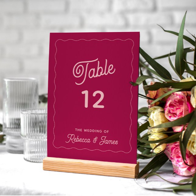 Modern Wave Frame Bold Pink Wedding Table Number (Creator Uploaded)