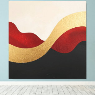 Modern Wave Gold Red Black Canvas Print