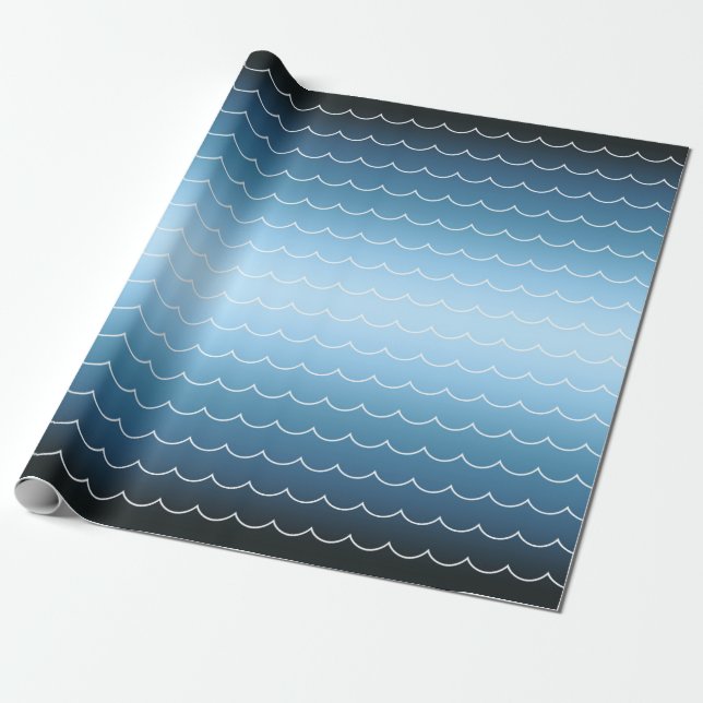 Modern Wave Pattern Blue Gradient Wrapping Paper (Unrolled)