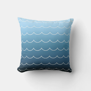 Modern Wave Pattern Light Blue to Navy Gradient Cushion