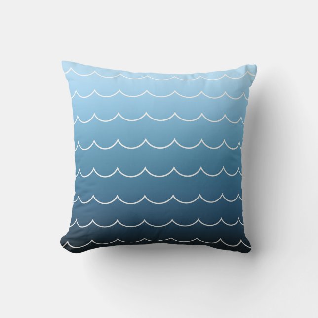 Modern Wave Pattern Light Blue to Navy Gradient Cushion (Front)