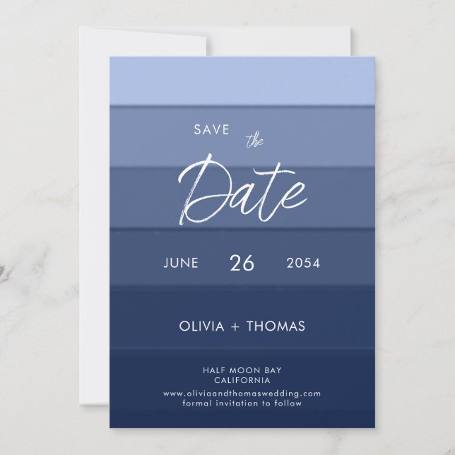 Modern Wave Stripes Beach Photo Wedding Save Date Invitation (Front)