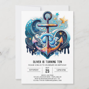 Modern Waves Anchor Birthday Invitation