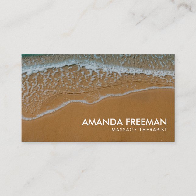 Modern Waves on Sand Massage Therapy Business Card (Front)