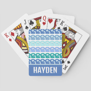 Modern Waves Pattern in Blues Personalised Playing Cards