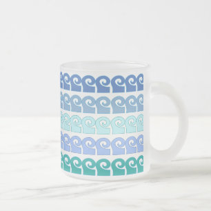 Modern Waves Pattern in Shades of Blue Frosted Glass Coffee Mug