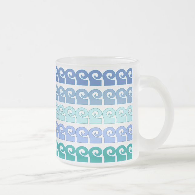 Modern Waves Pattern in Shades of Blue Frosted Glass Coffee Mug (Right)
