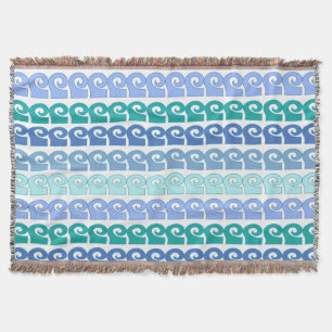 Modern Waves Pattern in Shades of Blue Throw Blanket
