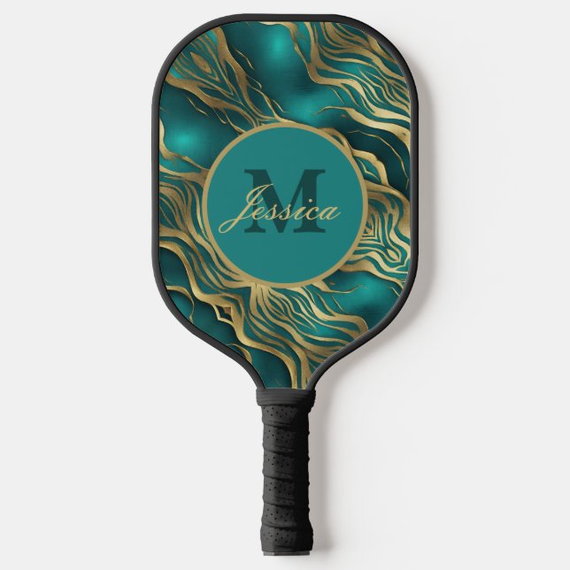 Modern Waves Turquoise Teal Blue Personalised Pickleball Paddle (Front)
