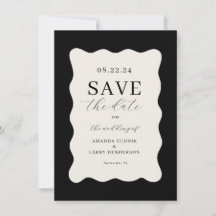 Modern Wavy Black and Cream Wedding Save The Date