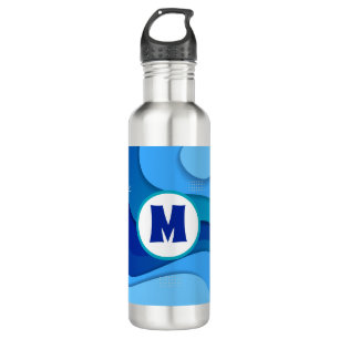 Modern Wavy Blue Abstract Monogram 710 Ml Water Bottle