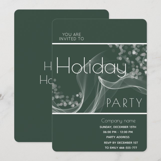Modern wavy bokeh corporate Holiday party  Invitation (Front/Back)
