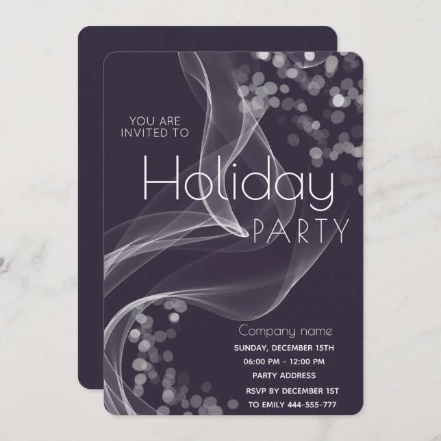 Modern wavy bokeh corporate Holiday party  Invitation (Front/Back)