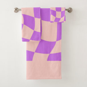 Modern wavy chequerboard Purple and pink pattern Bath Towel Set