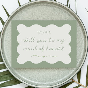 Modern Wavy Chic Sage Green Maid of Honour Proposa Card