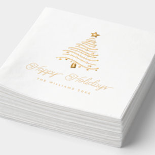 Modern Wavy Christmas Tree & Stars Foil Napkins