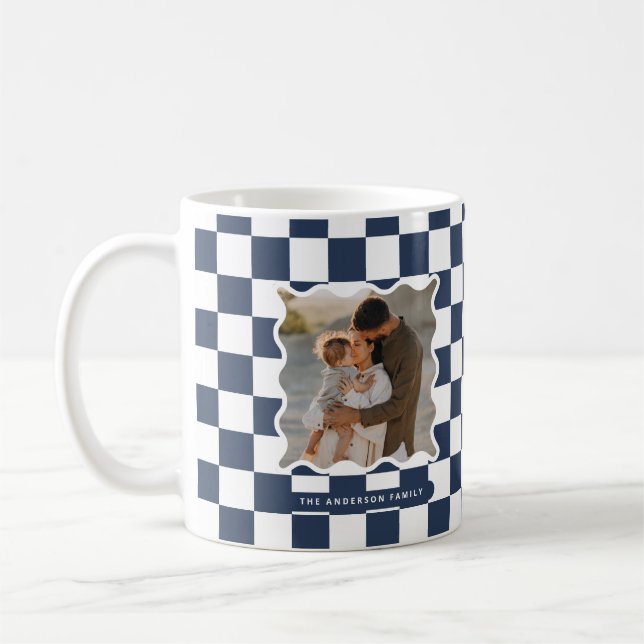 Modern wavy edge check minimal photo Christmas Coffee Mug (Left)