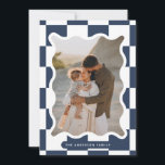 Modern wavy edge check minimal photo Christmas Holiday Card<br><div class="desc">Modern minimal graphic check pattern navy blue wavy edge photo Christmas holiday card. Bold on trend design. Part of a holiday collection.</div>