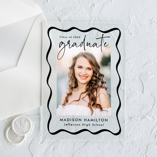 Modern Wavy Frame Acrylic Graduation Announcement (Creator Uploaded)