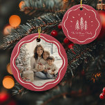 Modern Wavy Frame Family Photo Muted Red Ceramic Tree Decoration<br><div class="desc">Add charm to your tree with our Modern Wavy Frame Family Photo ornament! Cute muted red Christmas tree design & custom text!</div>