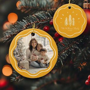 Modern Wavy Frame Family Photo Retro Yellow Ceramic Tree Decoration