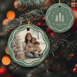 Modern Wavy Frame Family Photo Sage Green Ceramic Tree Decoration<br><div class="desc">Add charm to your tree with our Modern Wavy Frame Family Photo ornament! Cute sage green Christmas tree design & custom text!</div>