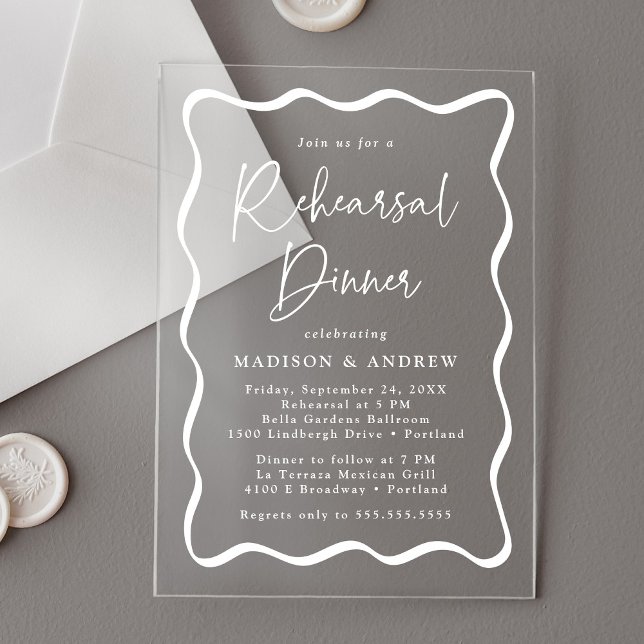 Modern Wavy Frame Rehearsal Dinner Acrylic Invitations (Creator Uploaded)