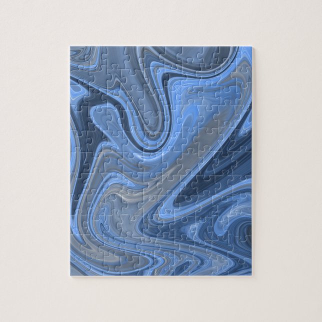 Modern Wavy Gradient Blue Water Marble Jigsaw Puzzle (Vertical)