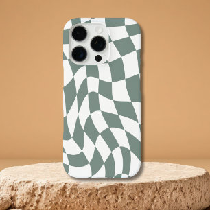 Modern Wavy Green Checkerboard iPhone 16 Pro case