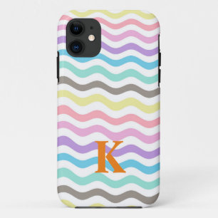 Modern Wavy Lines Pastel Waves Monogram iPhone 11 Case