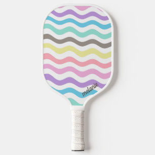 Modern Wavy Lines   Pastel Waves Monogram Pickleball Paddle