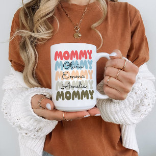 Modern Wavy Mummy with Kids Names Mother's Day Coffee Mug